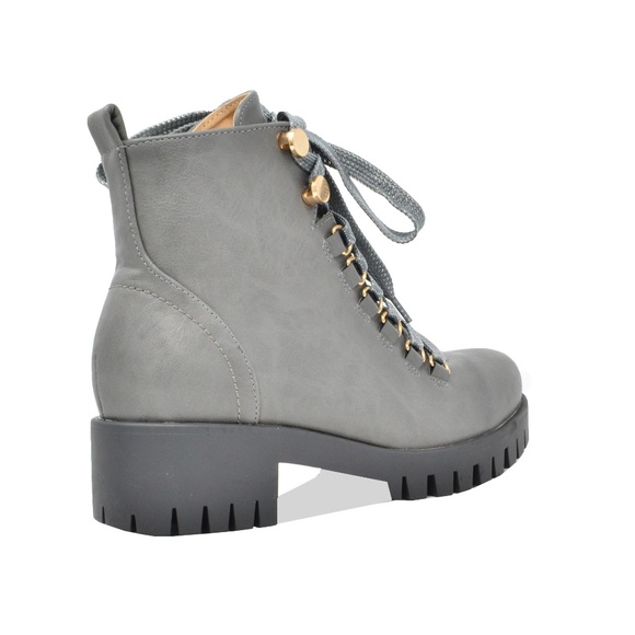 🛍 WOMEN'S LACE UP ANKLE COMBAT BOOTS GRAY - Picture 2 of 3